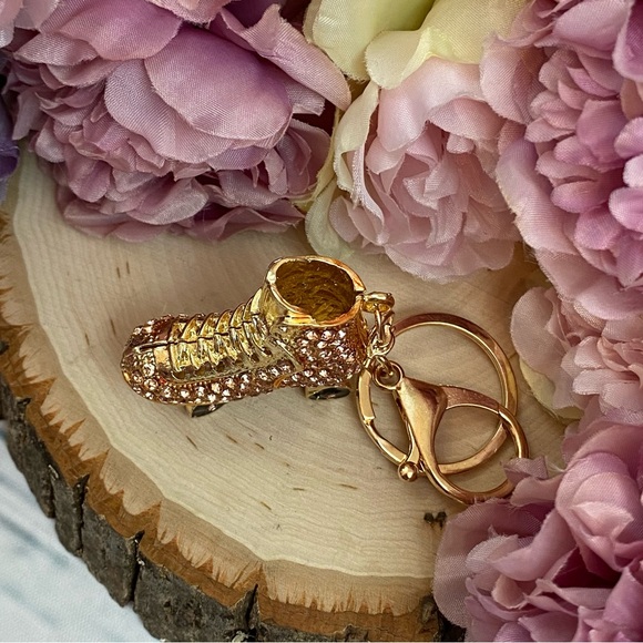 Champagne and Gold Crystal Roller Skate Keychain Charm - Picture 12 of 16